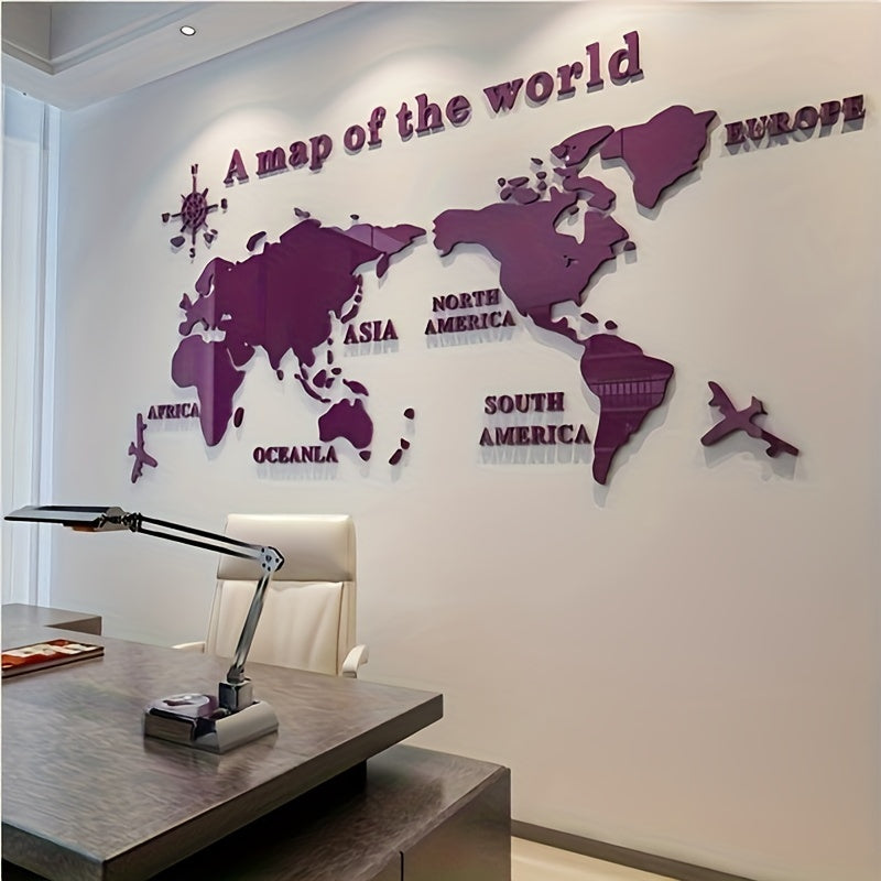 3D World Map Acrylic Wall Sticker - DECO