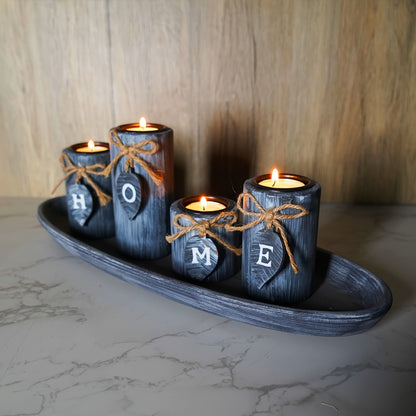 Rustic Wooden Candle Holder Set - DECO