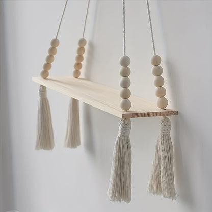 Boho Wooden Beaded Shelf - DECO