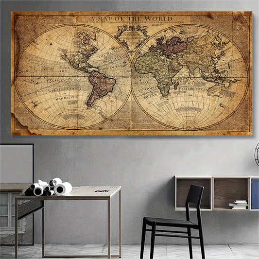 Retro World Map Art Print Poster - DECO