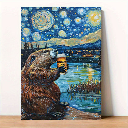 Beer-Drinking Beaver Canvas Art - DECO