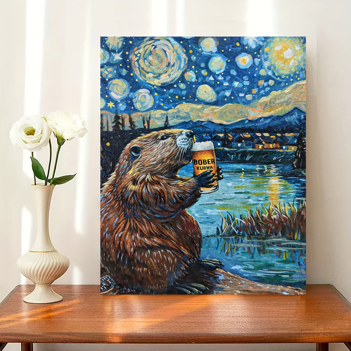 Beer-Drinking Beaver Canvas Art - DECO