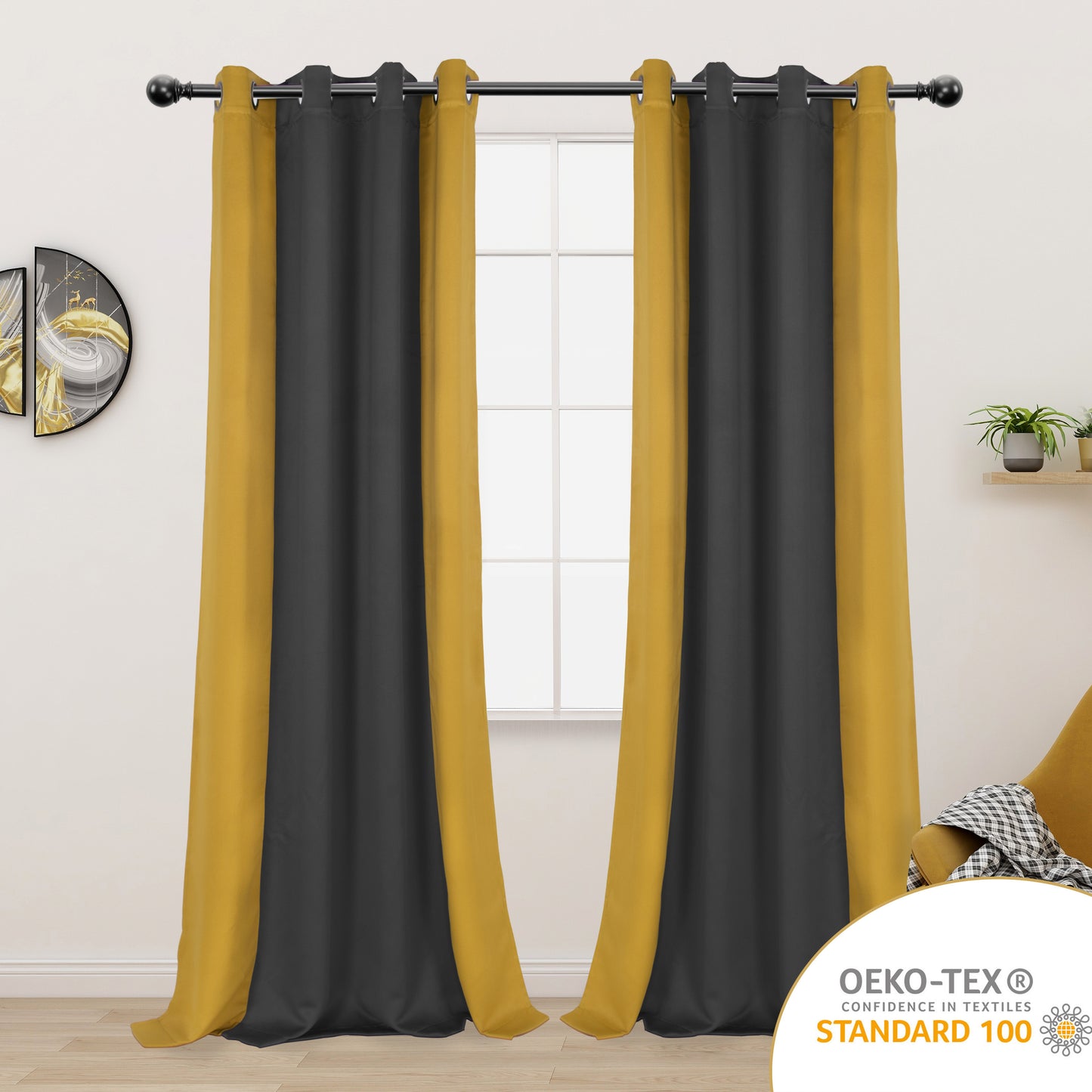 Double Color Block Blackout Curtains