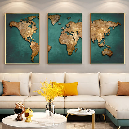 Retro World Map Art Print Set - DECO