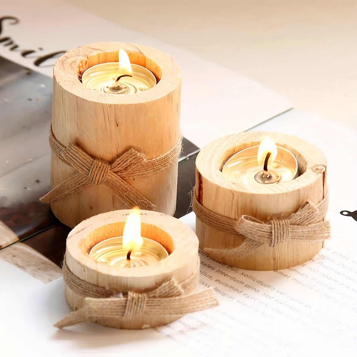 Wooden Candle Holder (3 pcs) - DECO