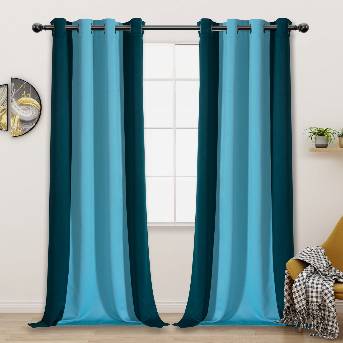 Double Color Block Blackout Curtains