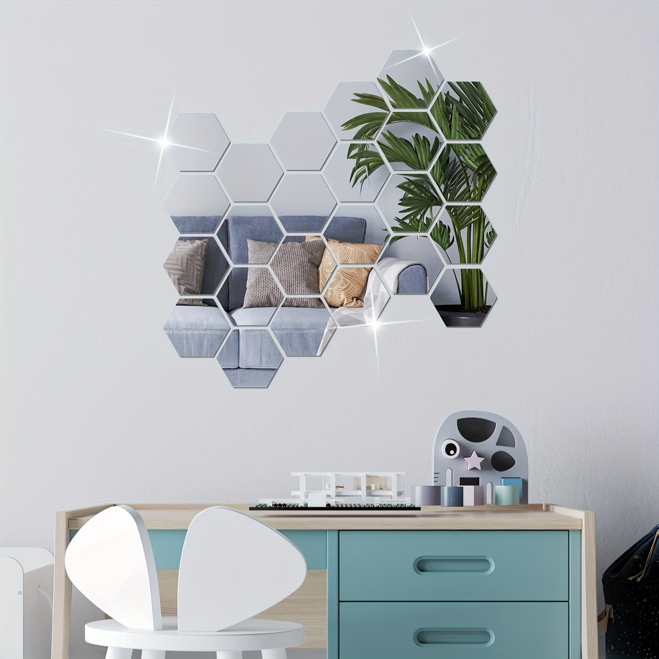 Hexagonal Mirror Stickers (12pcs) - DECO