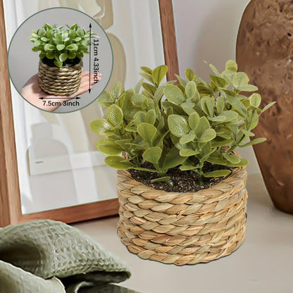 Artificial Green Leaf Flowers in Rattan Vase - DECO