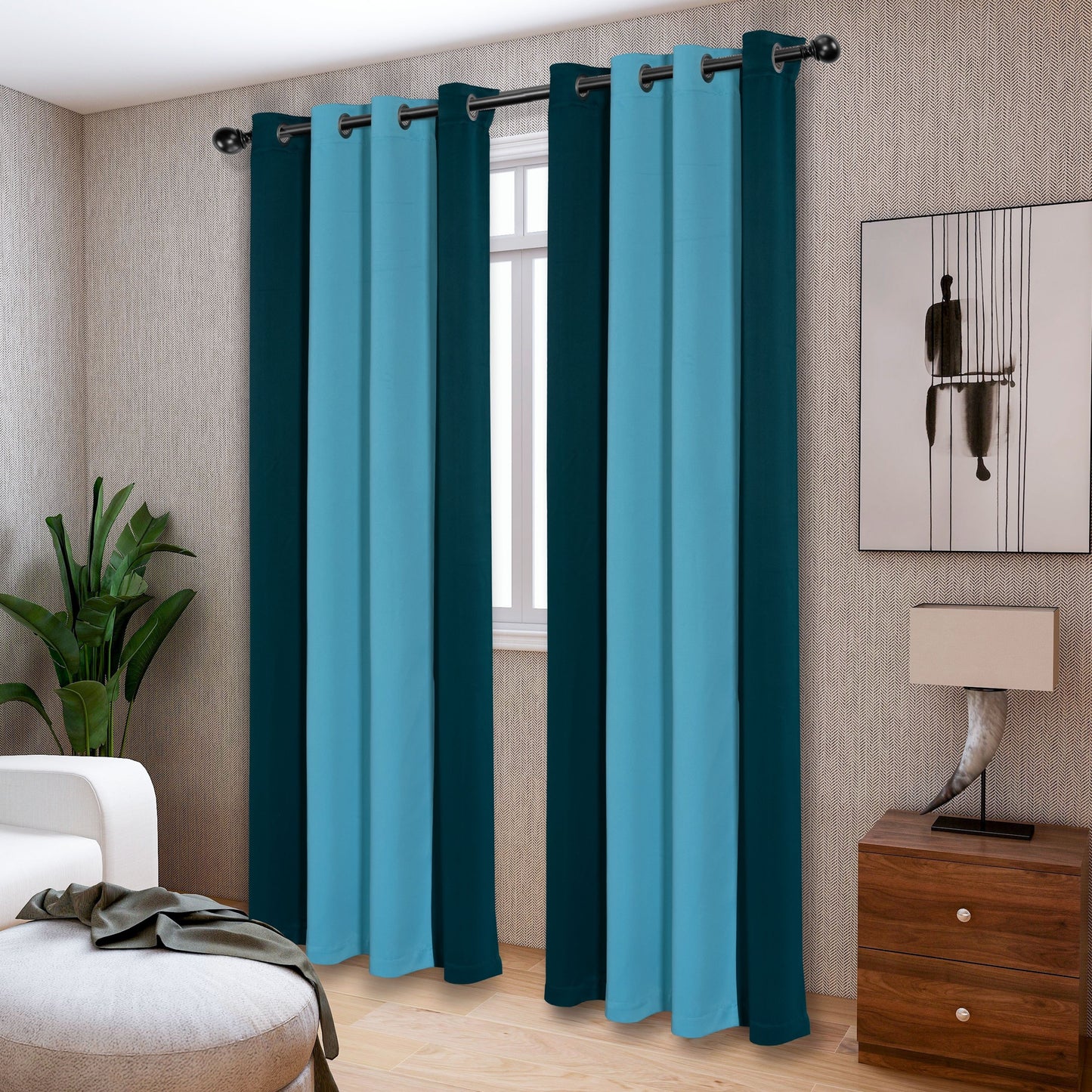 Double Color Block Blackout Curtains