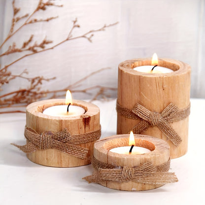 Wooden Pine Candlestick 3 pcs - DECO