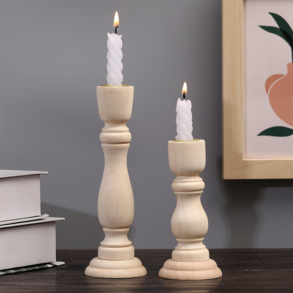 Vintage Wooden Candle Holders (Set of 2) - DECO