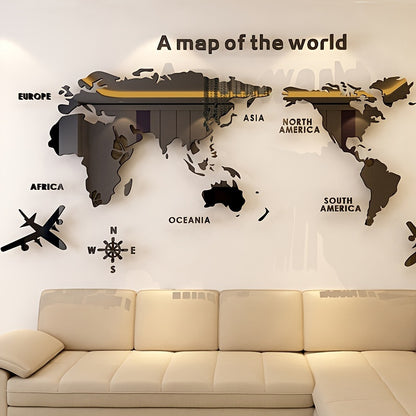 3D World Map Acrylic Wall Sticker - DECO