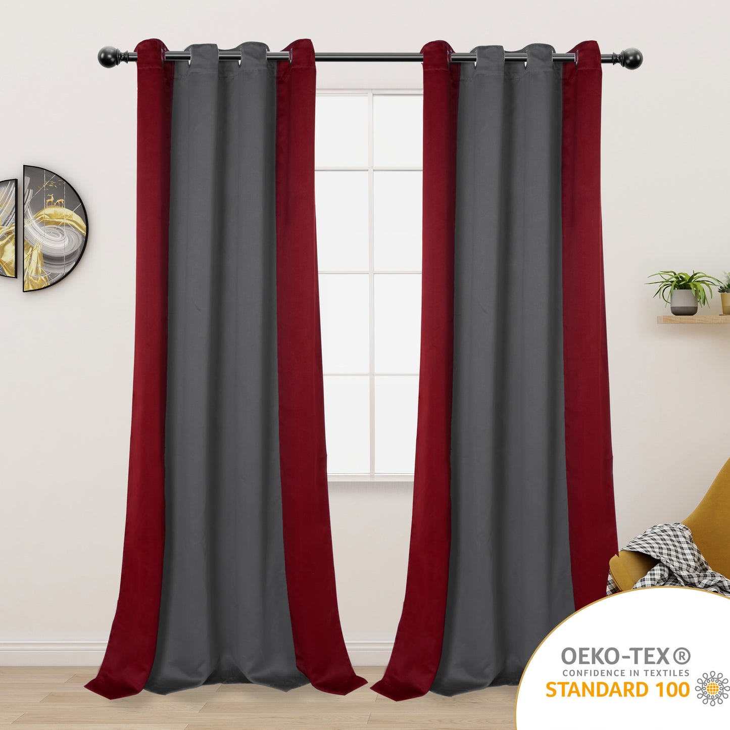 Double Color Block Blackout Curtains